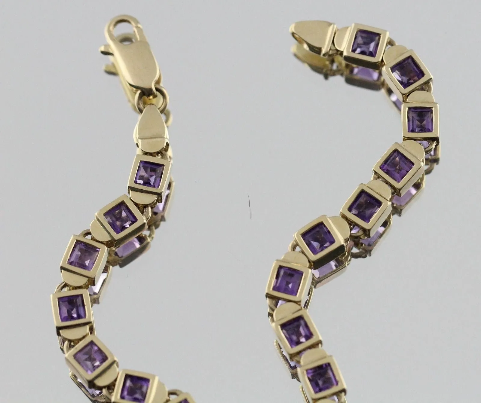 14K Gold Custom Made Amethyst Tennis Bracelet 6.15 Carat Total Weight