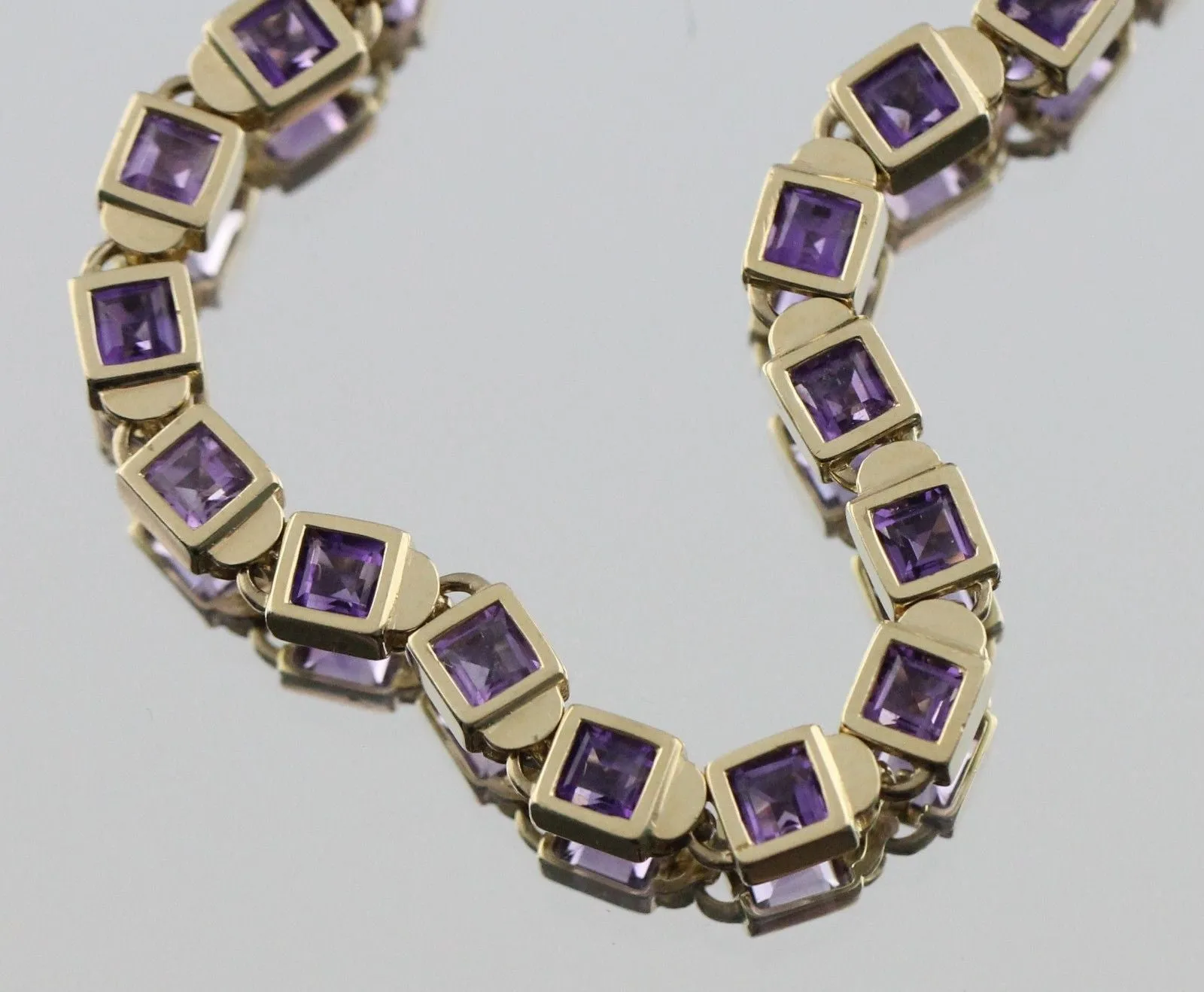 14K Gold Custom Made Amethyst Tennis Bracelet 6.15 Carat Total Weight