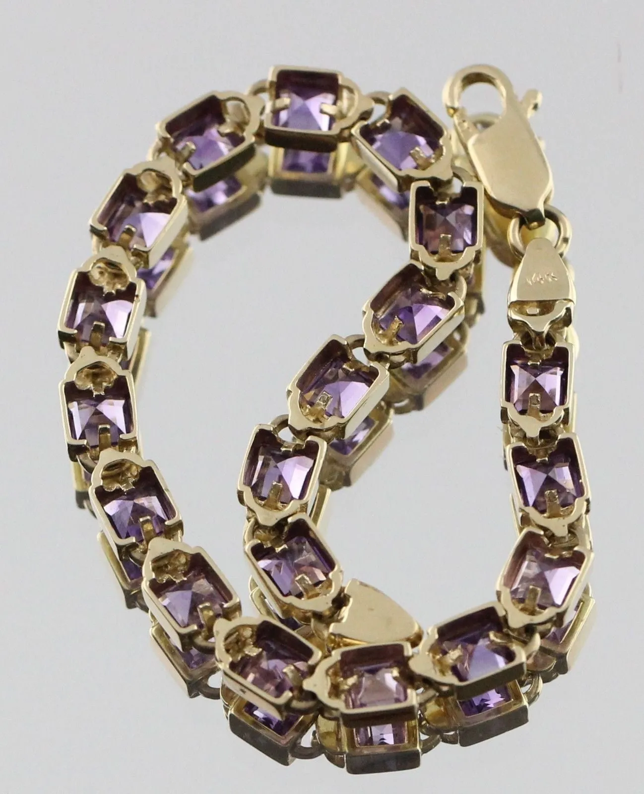 14K Gold Custom Made Amethyst Tennis Bracelet 6.15 Carat Total Weight