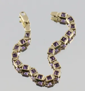 14K Gold Custom Made Amethyst Tennis Bracelet 6.15 Carat Total Weight