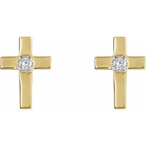 14K Gold Diamond Cross Earrings