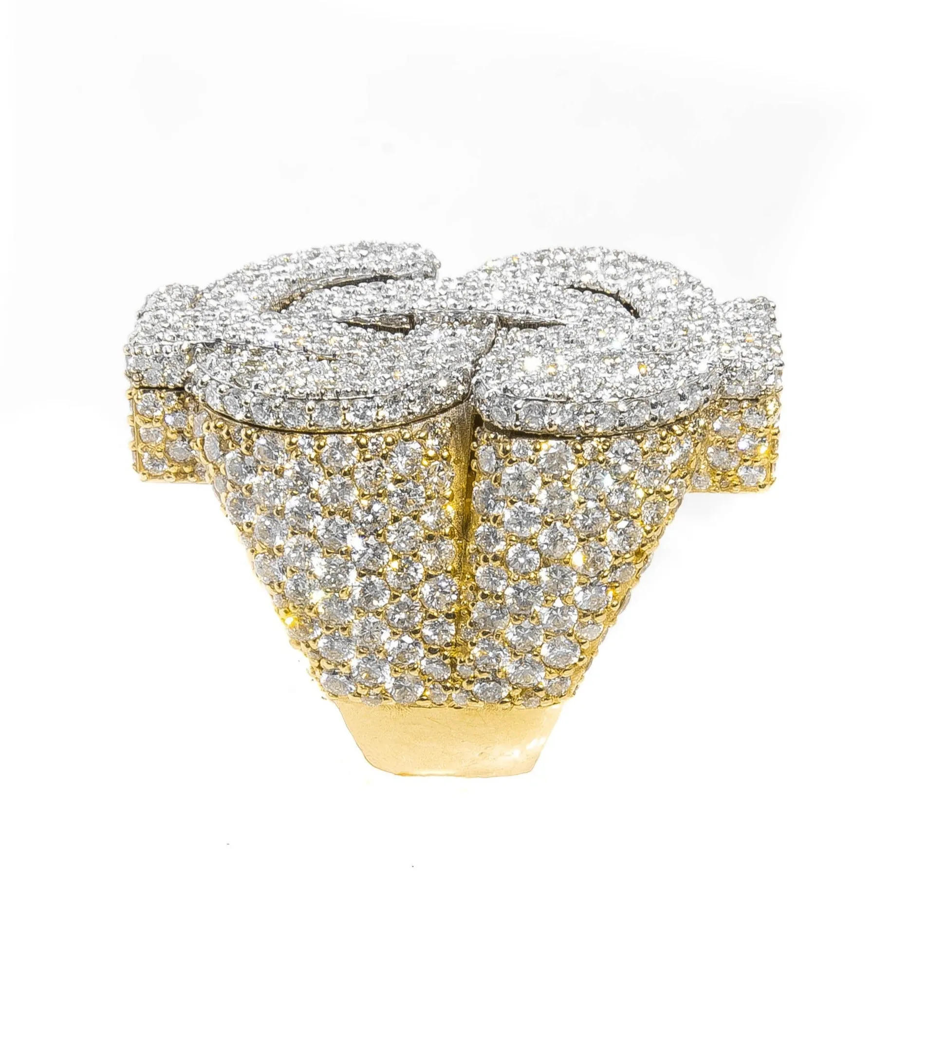 14K Gold Diamond Dollar Sign Ring 11.01 Ctw