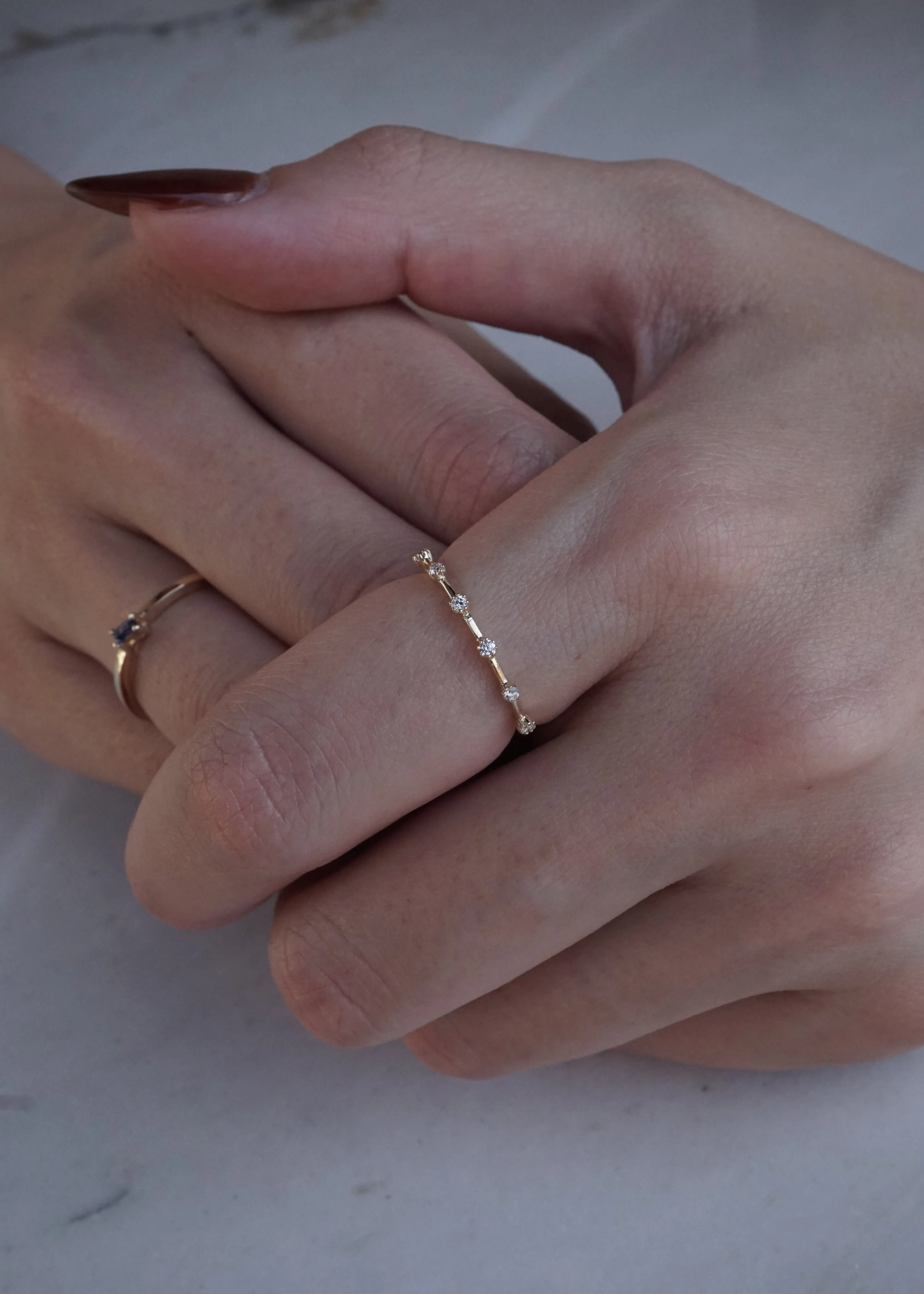 14k Gold Distance 6 Diamond Ring