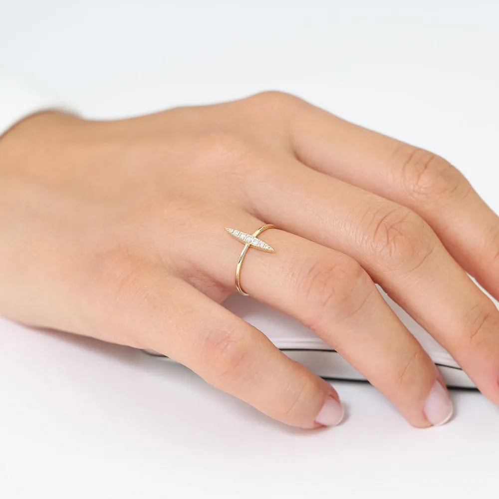 14K Gold Elongated Micro Pave Diamond Ring