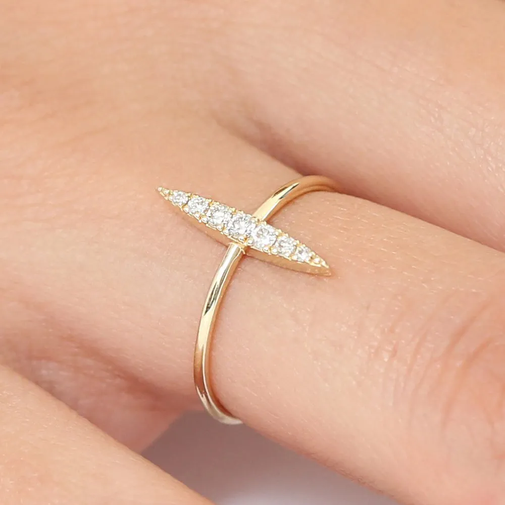 14K Gold Elongated Micro Pave Diamond Ring