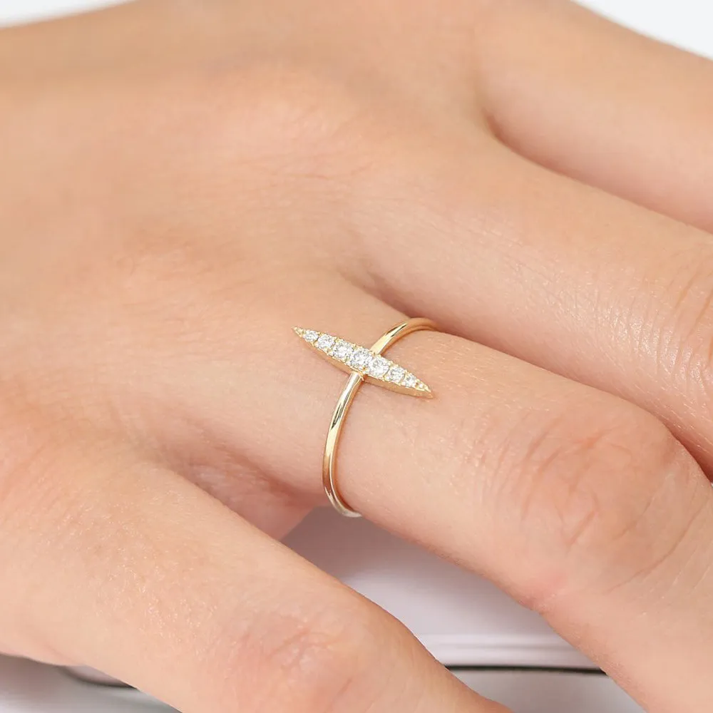 14K Gold Elongated Micro Pave Diamond Ring