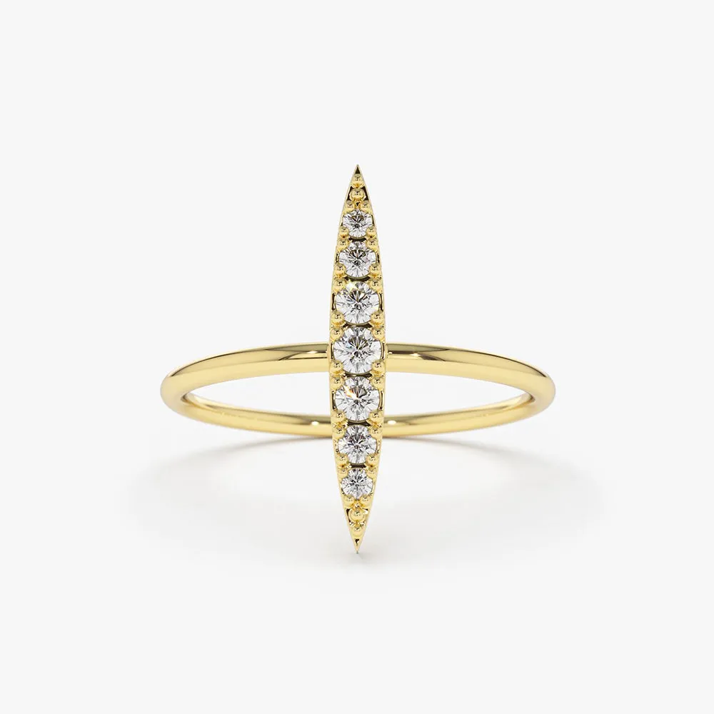 14K Gold Elongated Micro Pave Diamond Ring