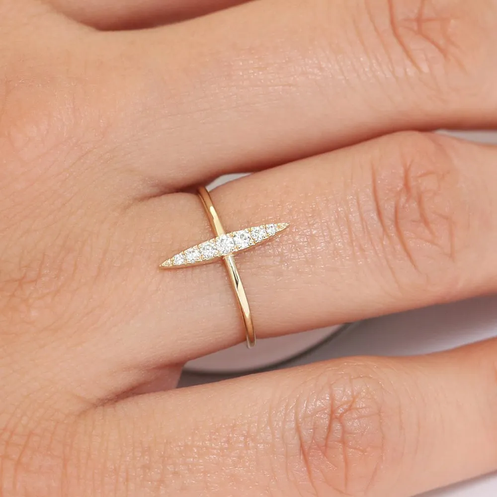14K Gold Elongated Micro Pave Diamond Ring