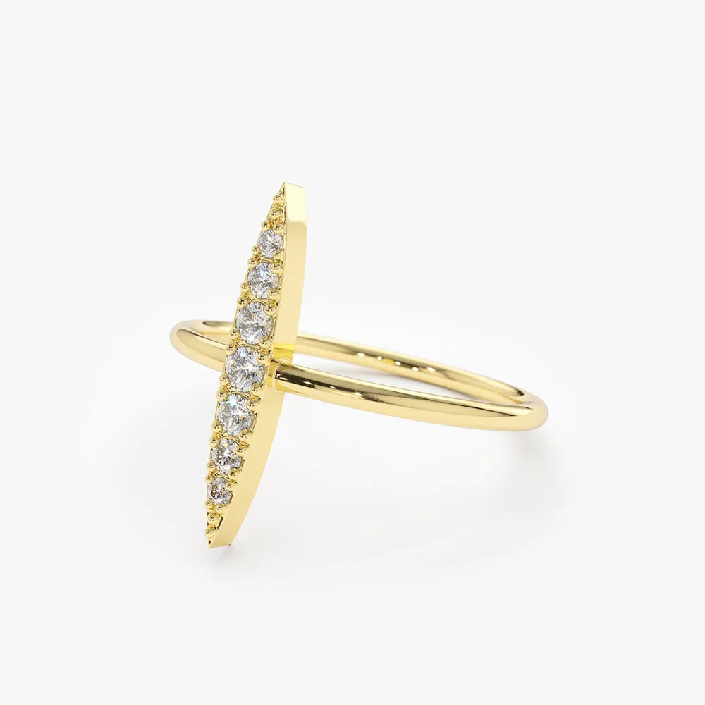 14K Gold Elongated Micro Pave Diamond Ring
