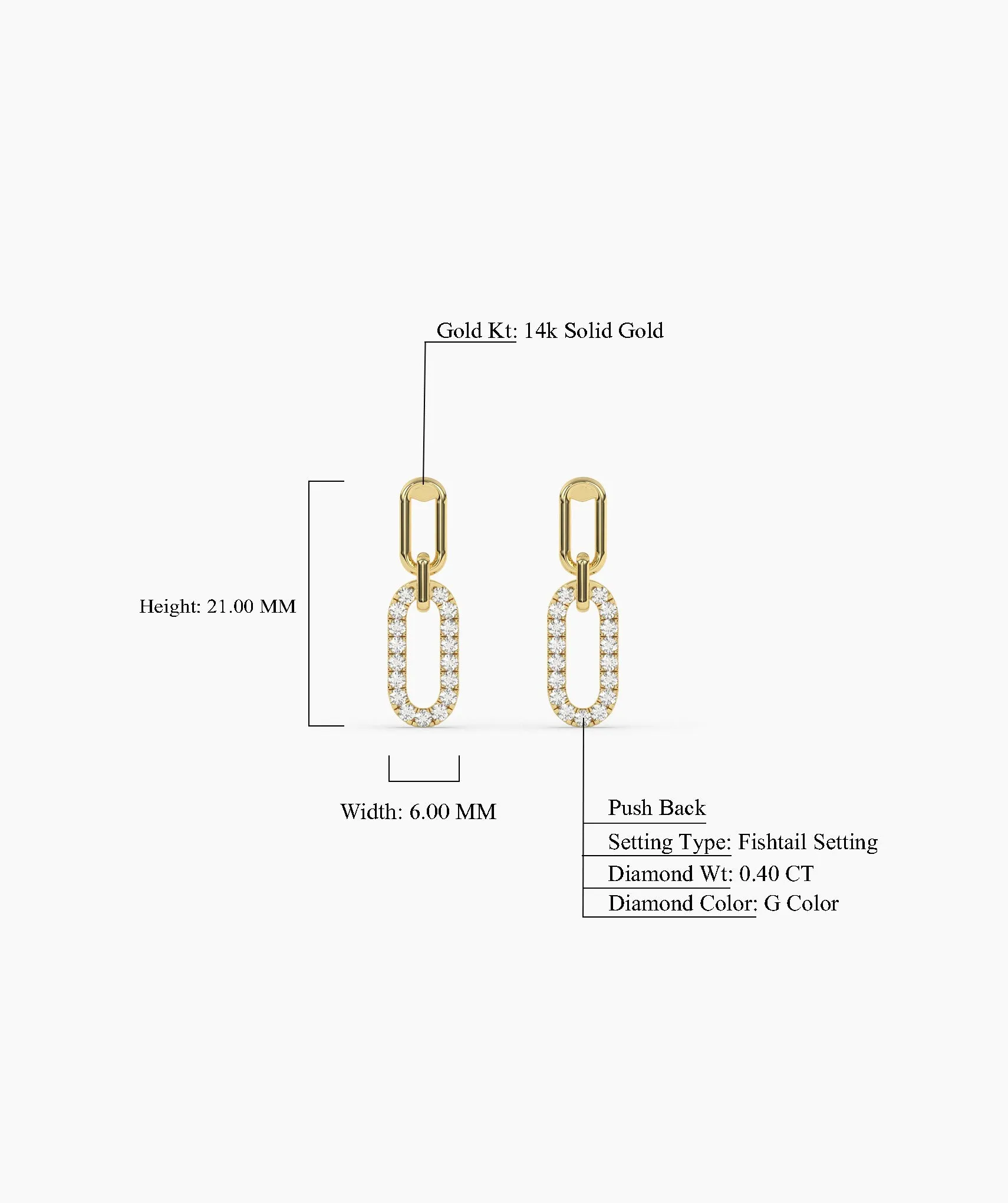 14K Gold Fancy Link Diamond Earrings