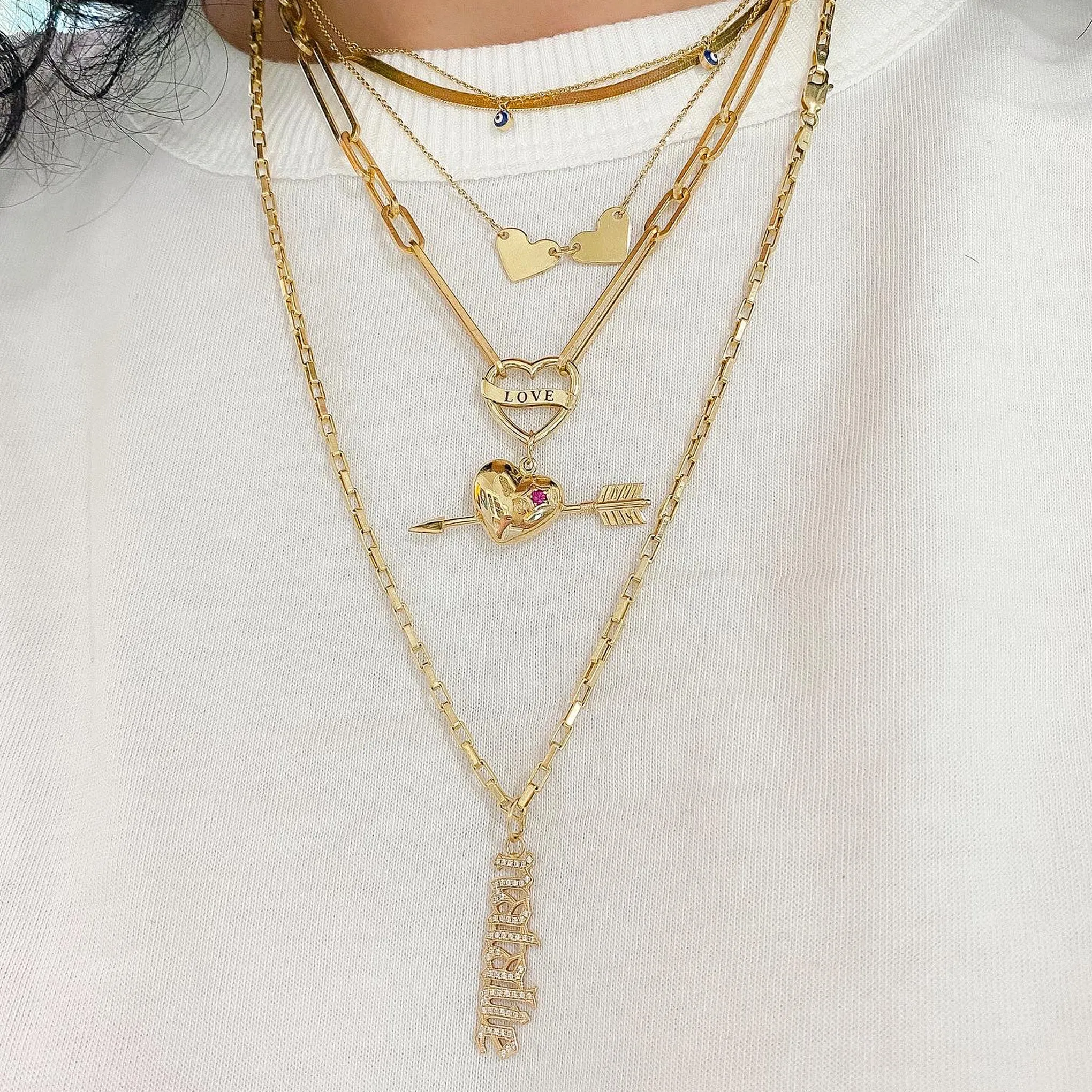 14K Gold Ruby Pierced Heart Charm Necklace