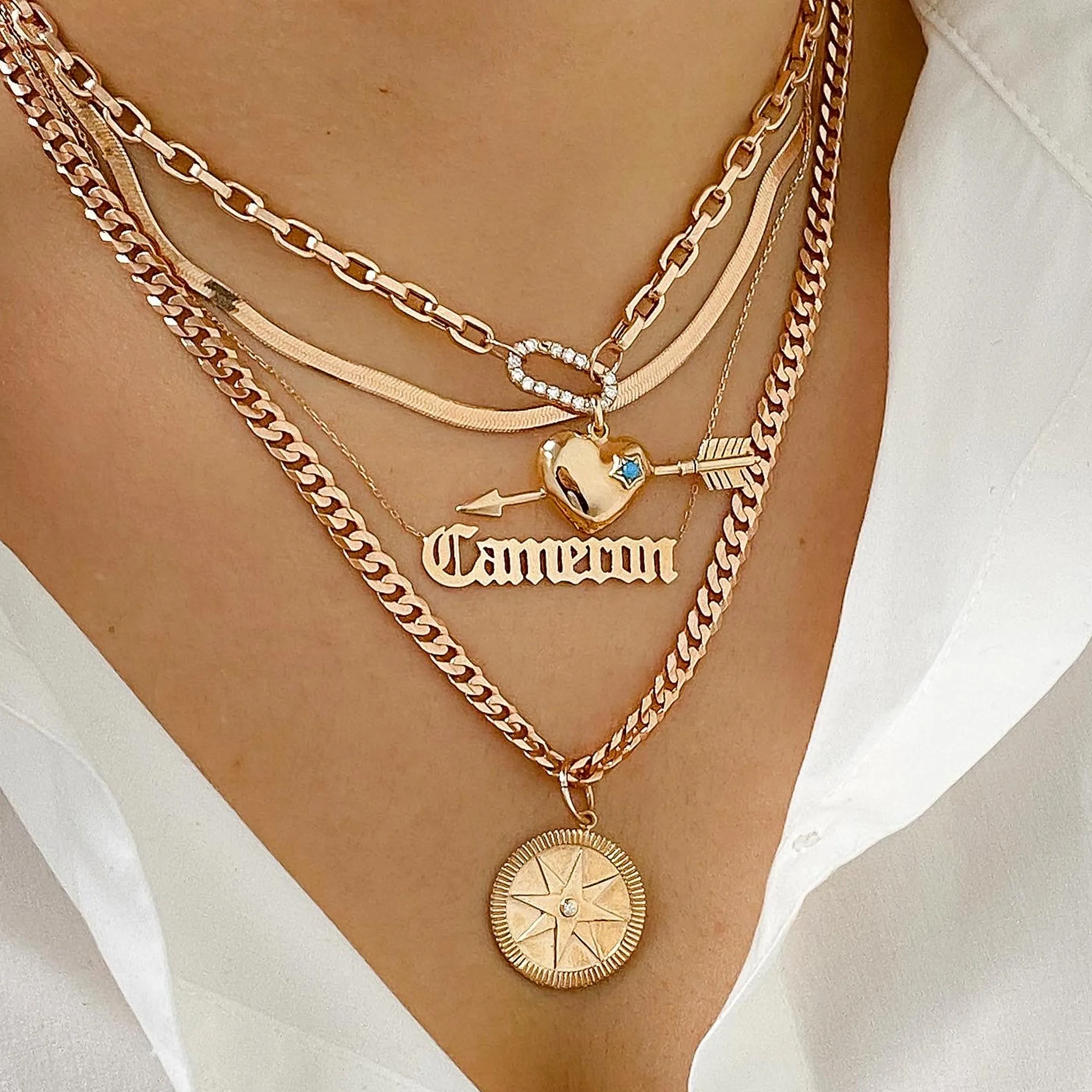 14K Gold Ruby Pierced Heart Charm Necklace