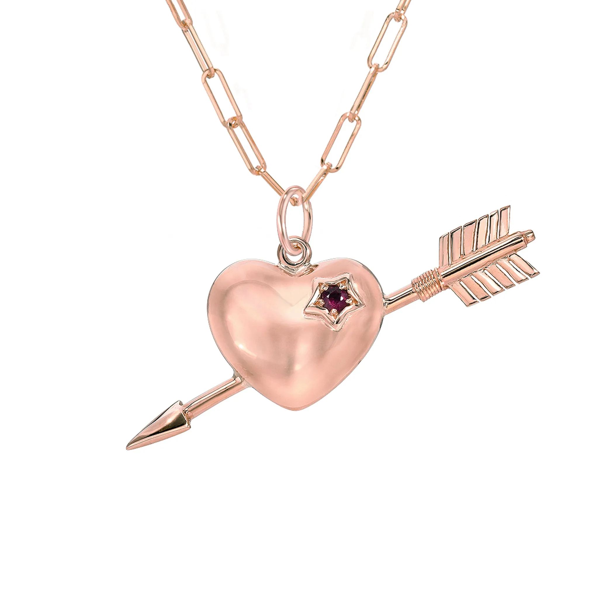 14K Gold Ruby Pierced Heart Charm Necklace