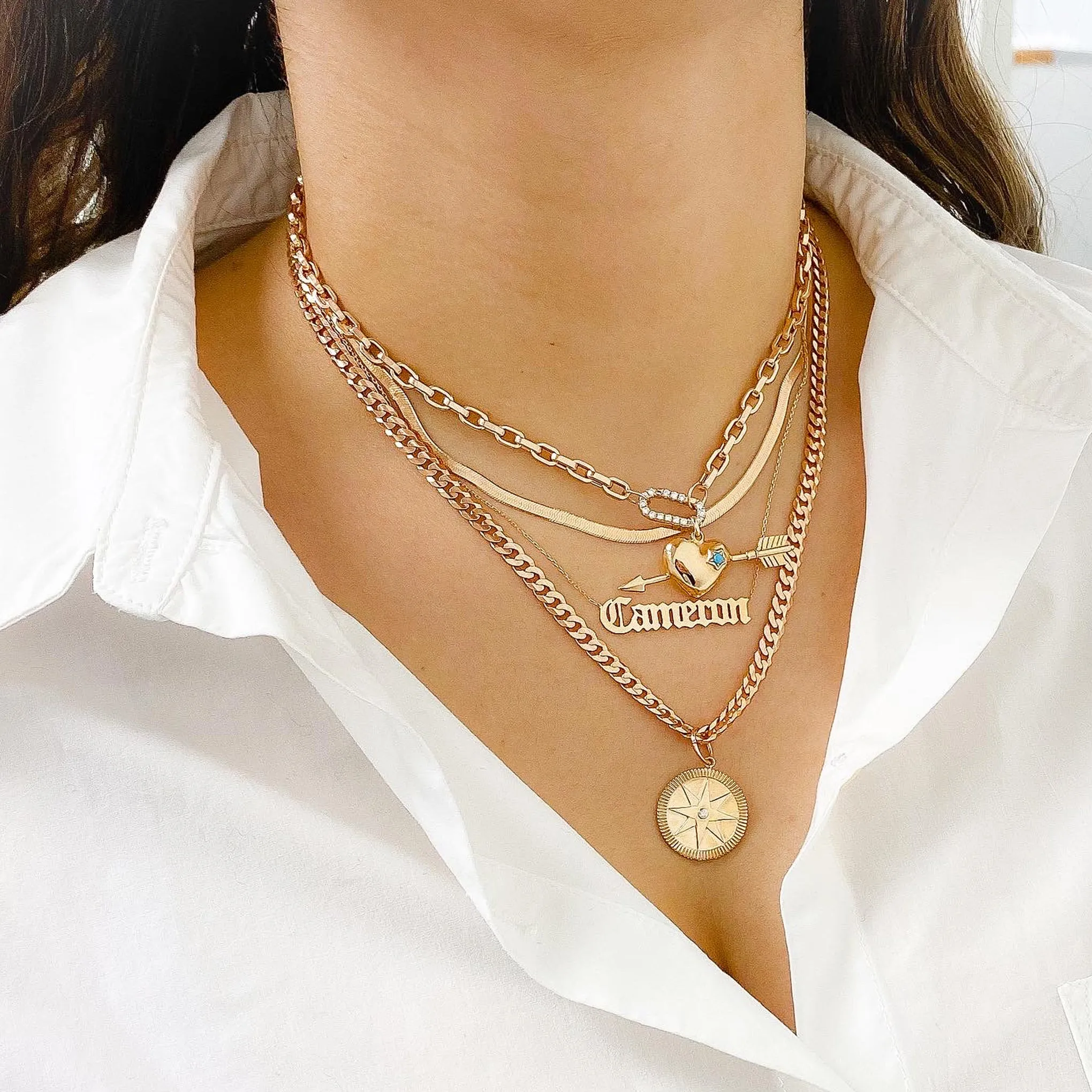 14K Gold Ruby Pierced Heart Charm Necklace