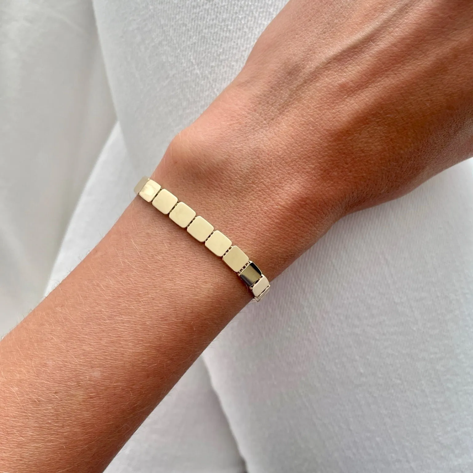 14K Gold Square Link Bracelet