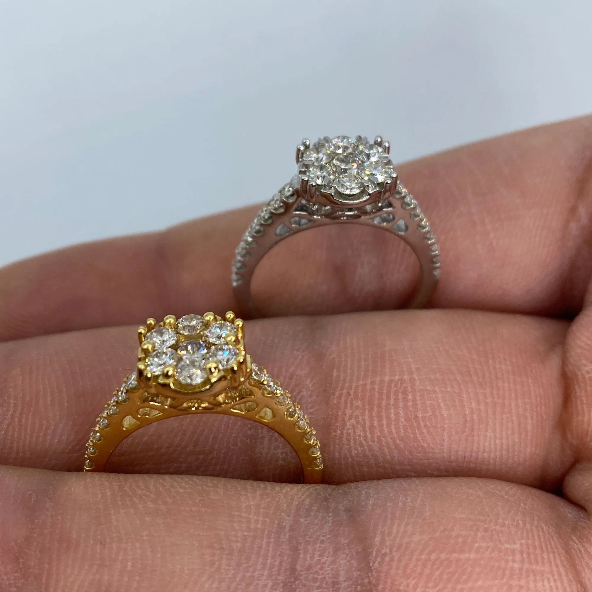 14K Large Flower Diamond Engagement Ring