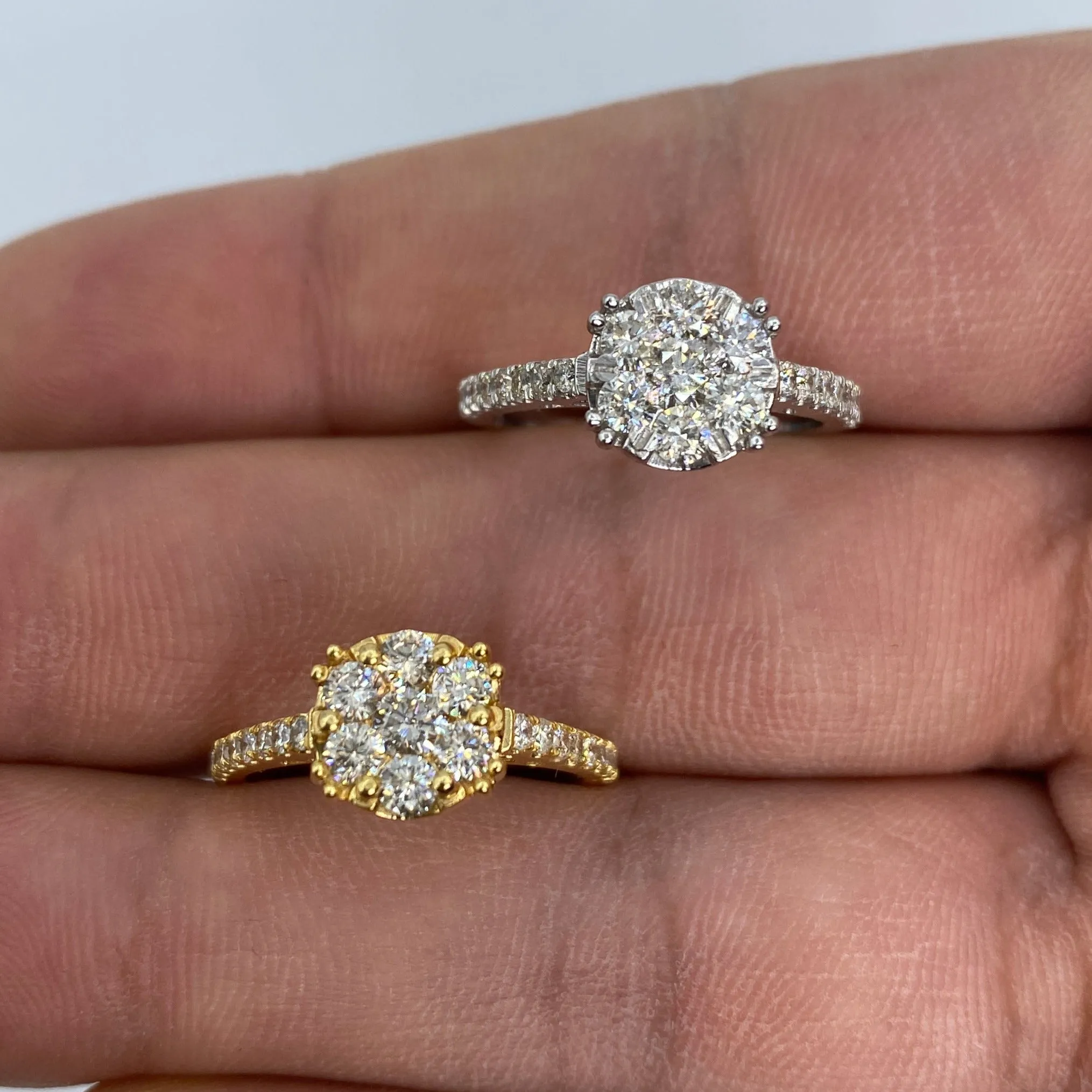 14K Large Flower Diamond Engagement Ring