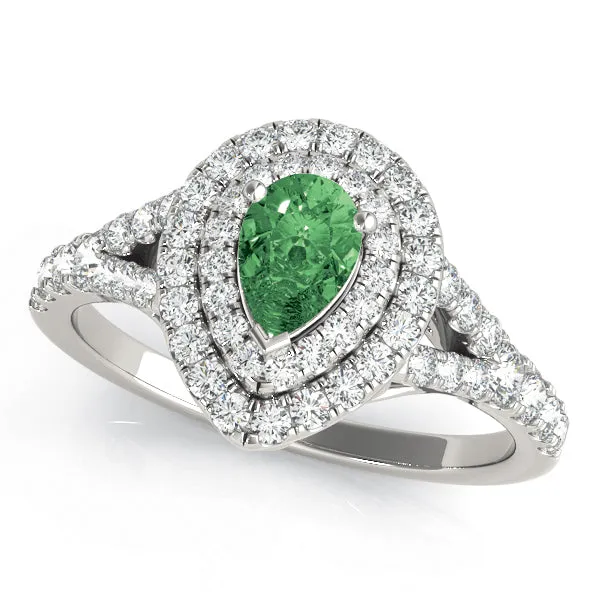 14K Pear Shape Halo Double Row Engagement Ring
