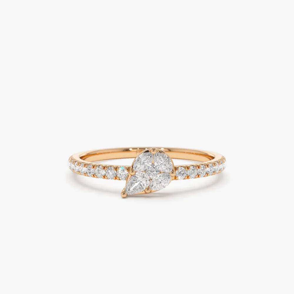 14k Pear Shape Illusion Setting Diamond Engagement Ring