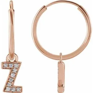 14K Rose .03 CTW Natural Diamond Single Initial Z Hoop Earring