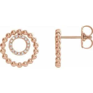 14K Rose  1/10 CTW Diamond Beaded Circle Earrings