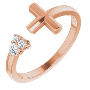 14K Rose 1/10 CTW Diamond Negative Space Cross Ring