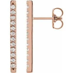 14K Rose 1/3 CTW Diamond French-Set Bar Earrings