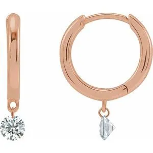 14K Rose 1/6 CTW Drilled Natural Diamond Hinged Hoop Single Earring