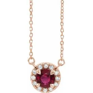 14K Rose 4 mm Lab-Grown Ruby & .05 CTW Natural Diamond 16" Necklace