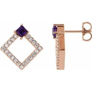14K Rose Amethyst & 1/3 CTW Diamond Earrings