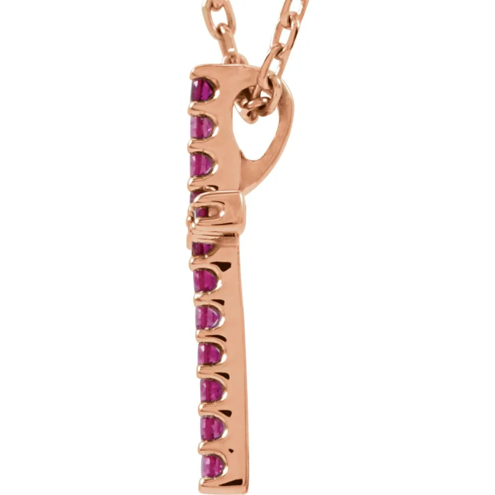 14k Rose Gold Ruby Cross 16" Necklace