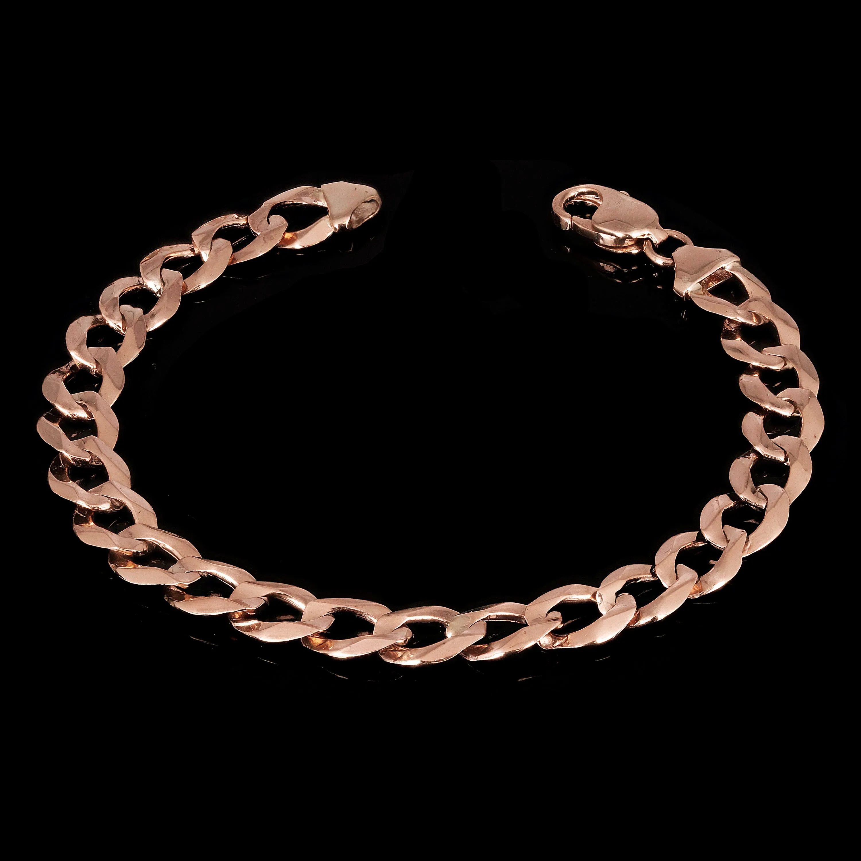 14k Rose Gold Solid Flat Cuban Curb Link Chain Bracelet 7" 9mm 14.8 grams
