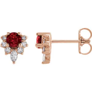 14K Rose Mozambique Garnet & 1/6 CTW Diamond Earrings