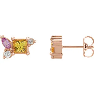 14K Rose Pink Sapphire, Yellow Sapphire & 1/8 CTW Diamond Earrings