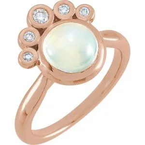 14K Rose Rainbow Moonstone & 1/8 CTW Diamond Ring