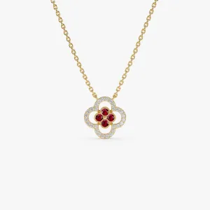 14k Ruby Clover Necklace in Halo Setting