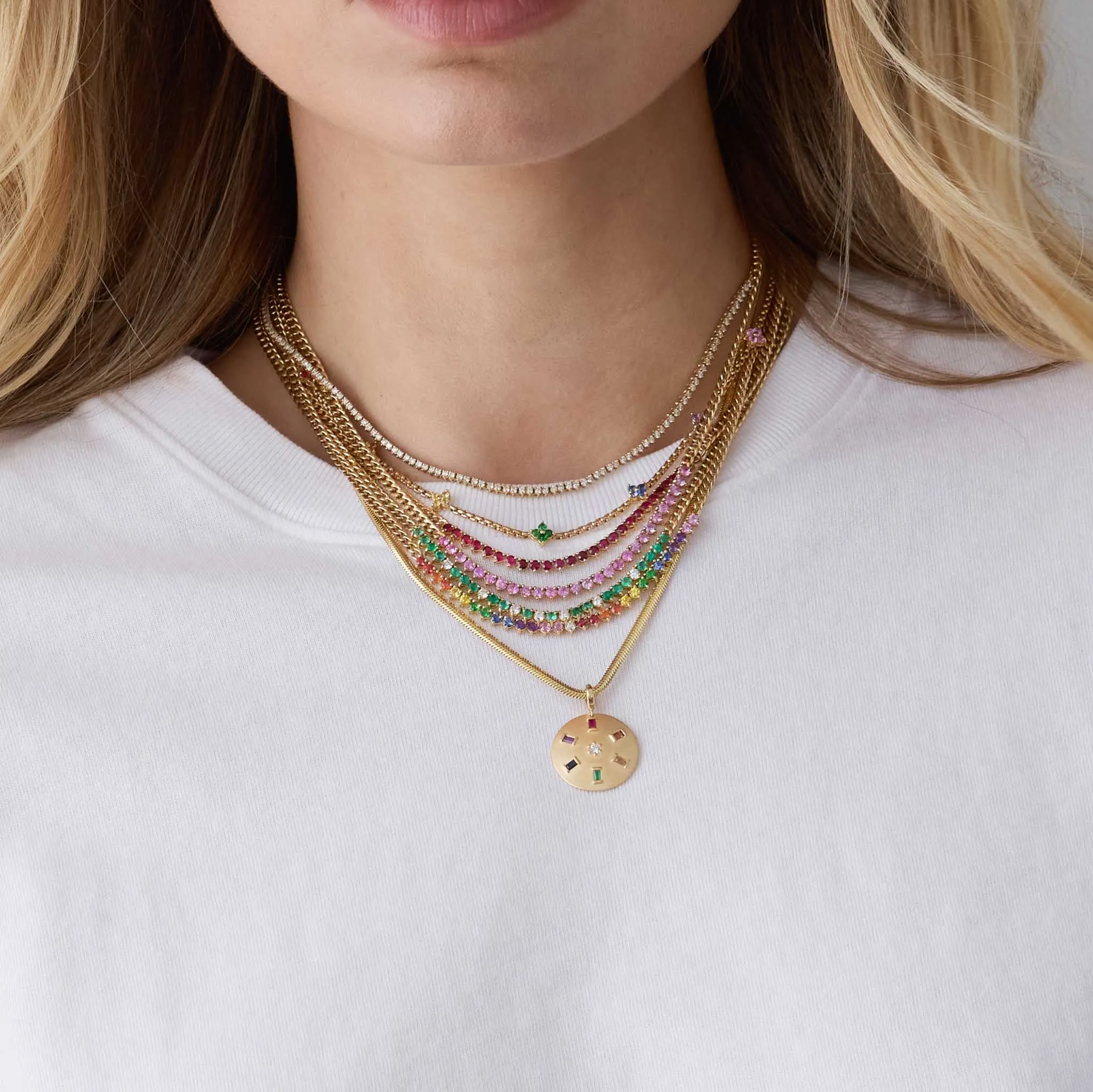 14k Ruby Tennis Segment Small Curb Chain Necklace