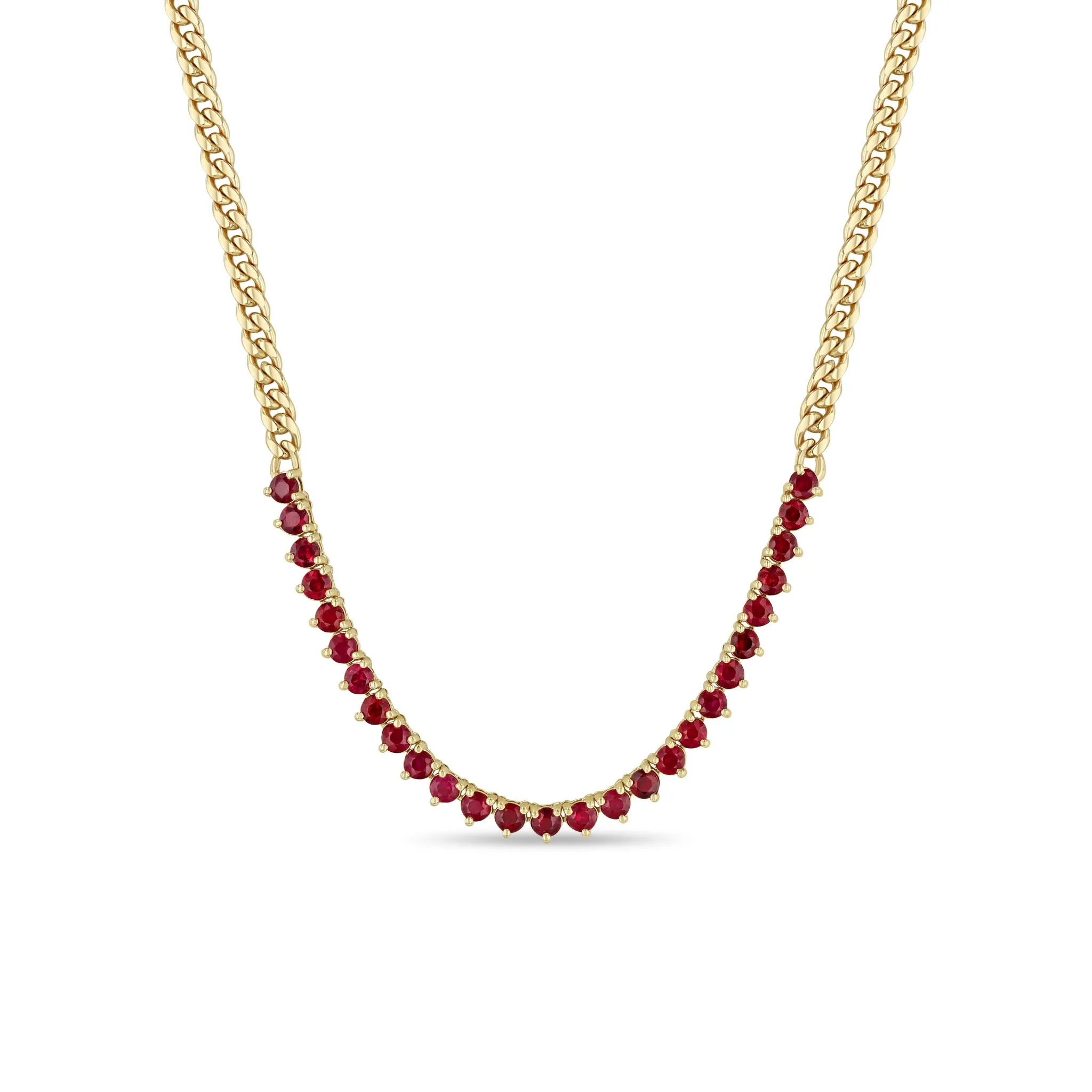14k Ruby Tennis Segment Small Curb Chain Necklace