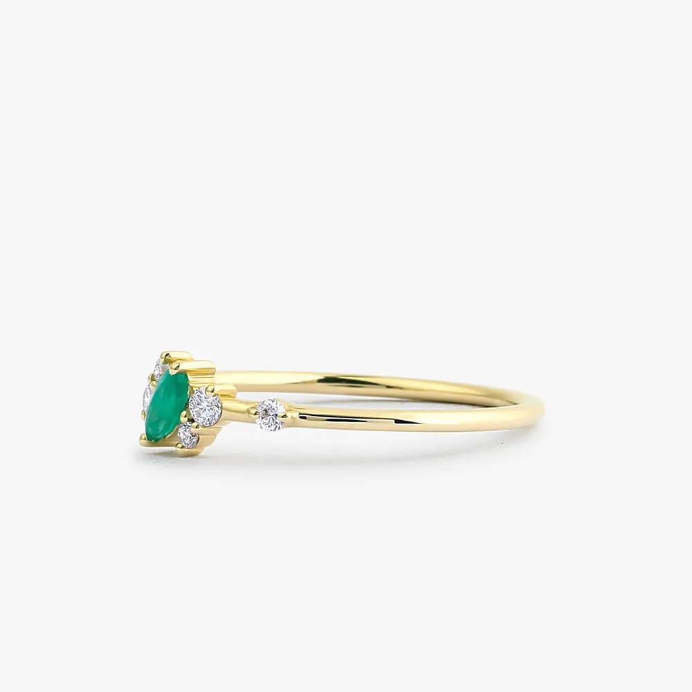 14k Slanted Marquise Emerald and Diamond Ring