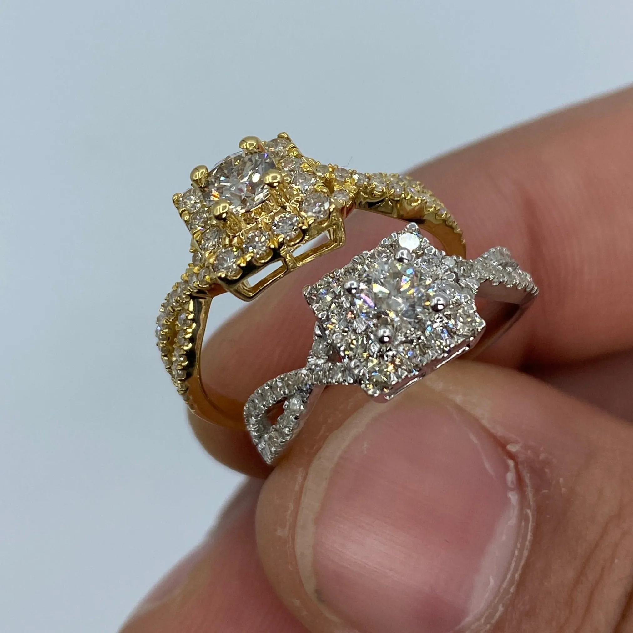 14K Spiral Square Large Center Stone Diamond Engagement Ring