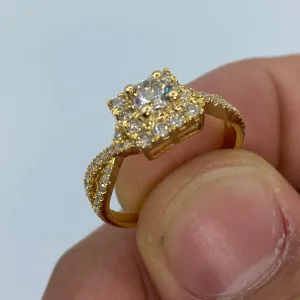 14K Spiral Square Large Center Stone Diamond Engagement Ring
