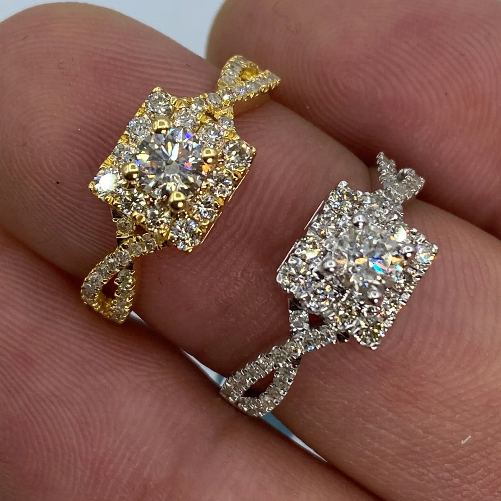 14K Spiral Square Large Center Stone Diamond Engagement Ring