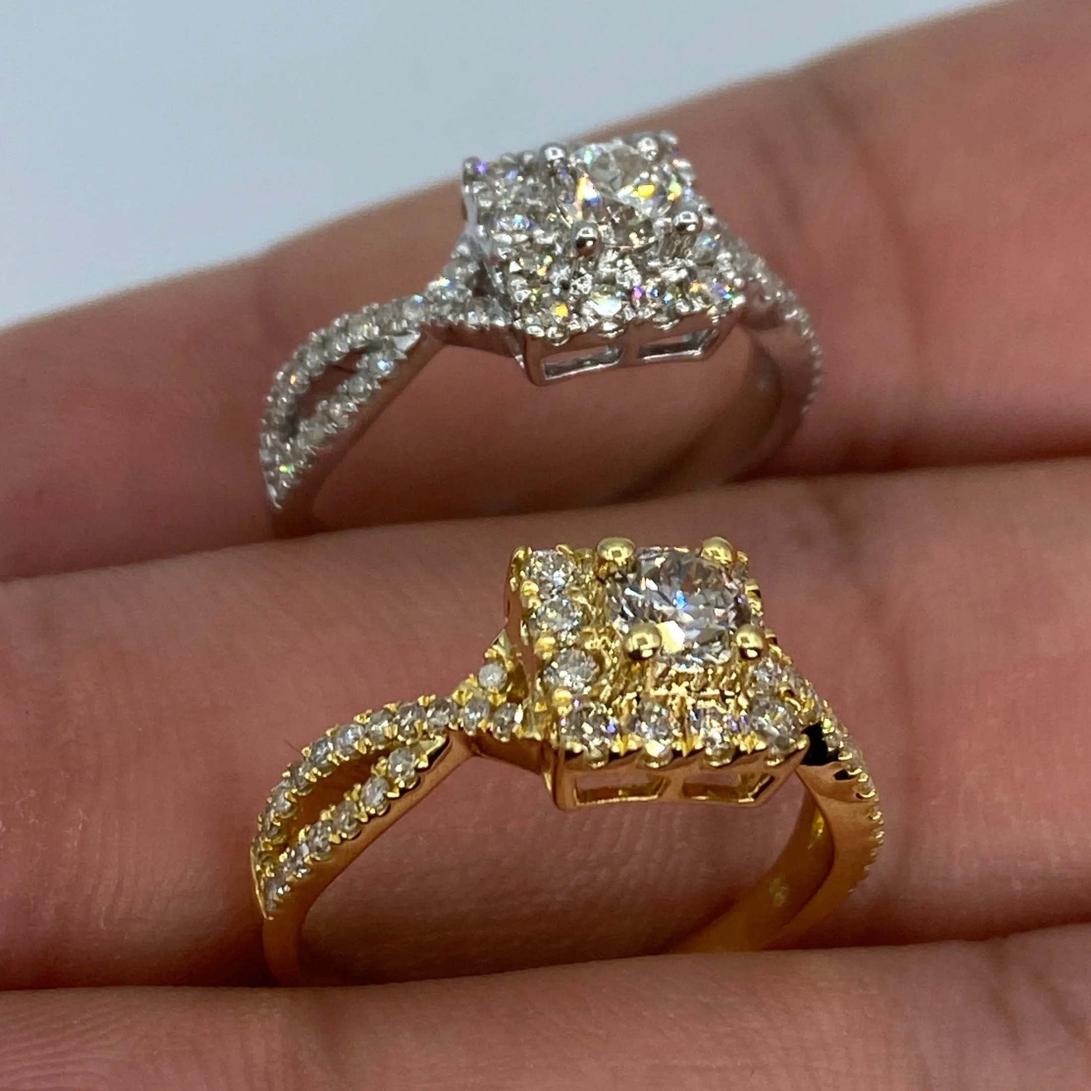 14K Spiral Square Large Center Stone Diamond Engagement Ring