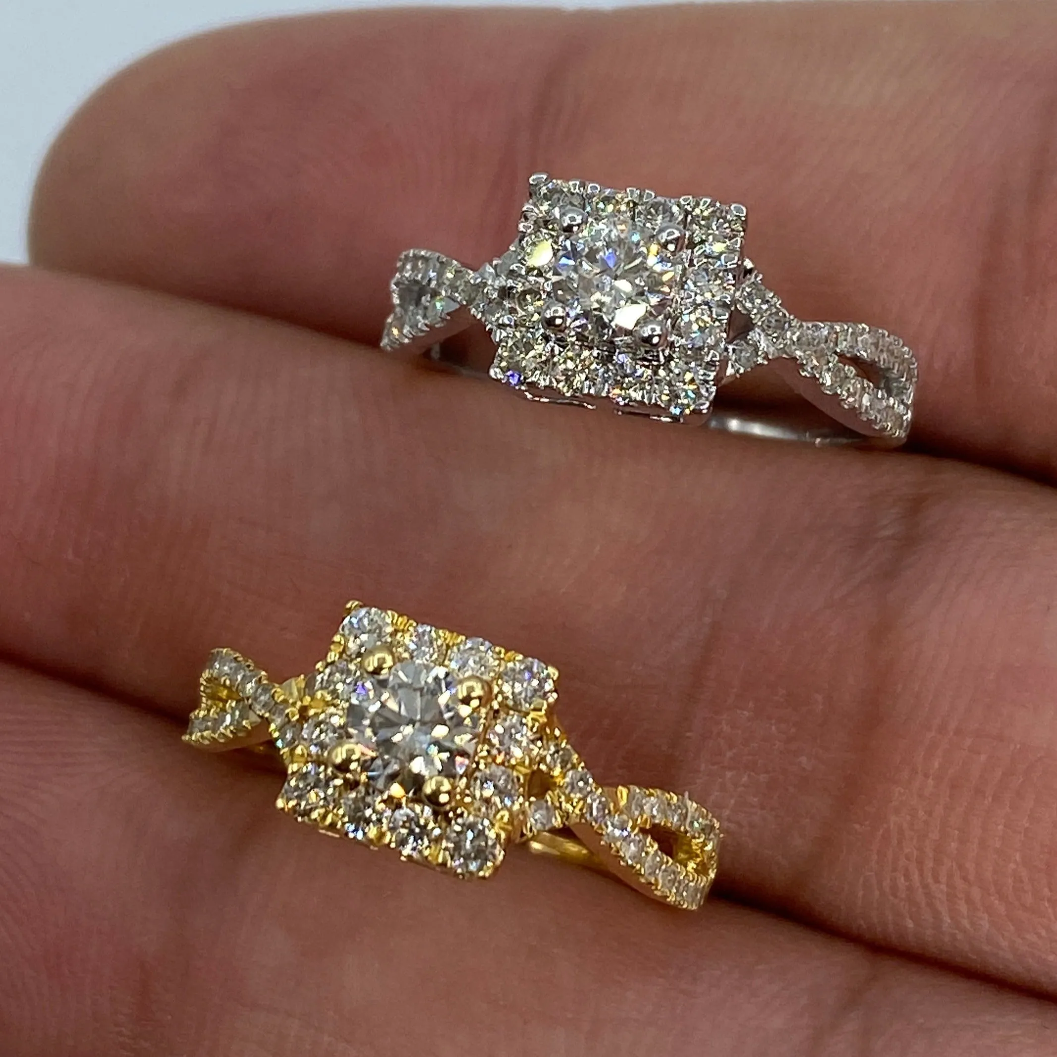 14K Spiral Square Large Center Stone Diamond Engagement Ring