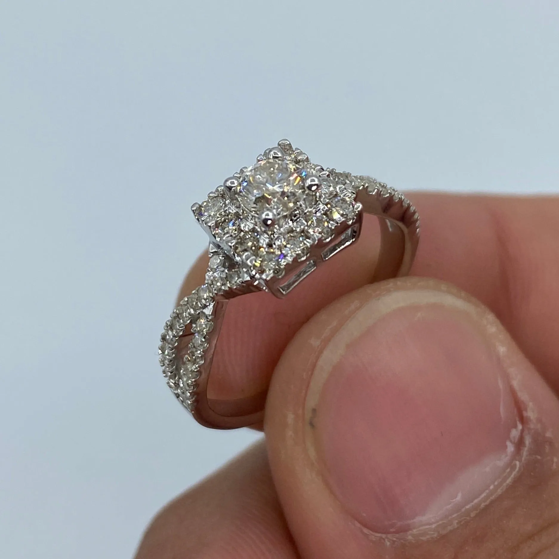 14K Spiral Square Large Center Stone Diamond Engagement Ring