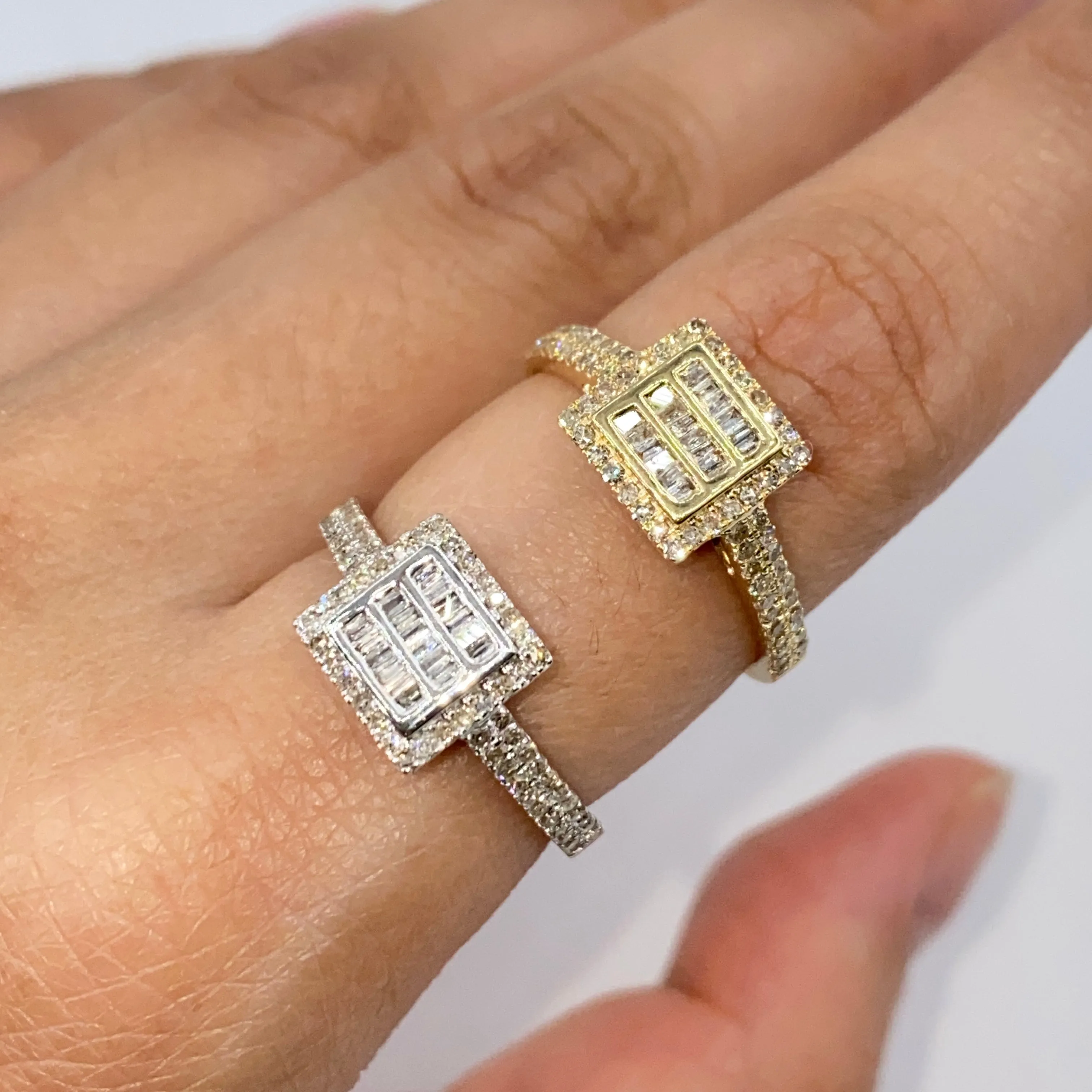 14K Square Diamond Baguette Engagement Rings