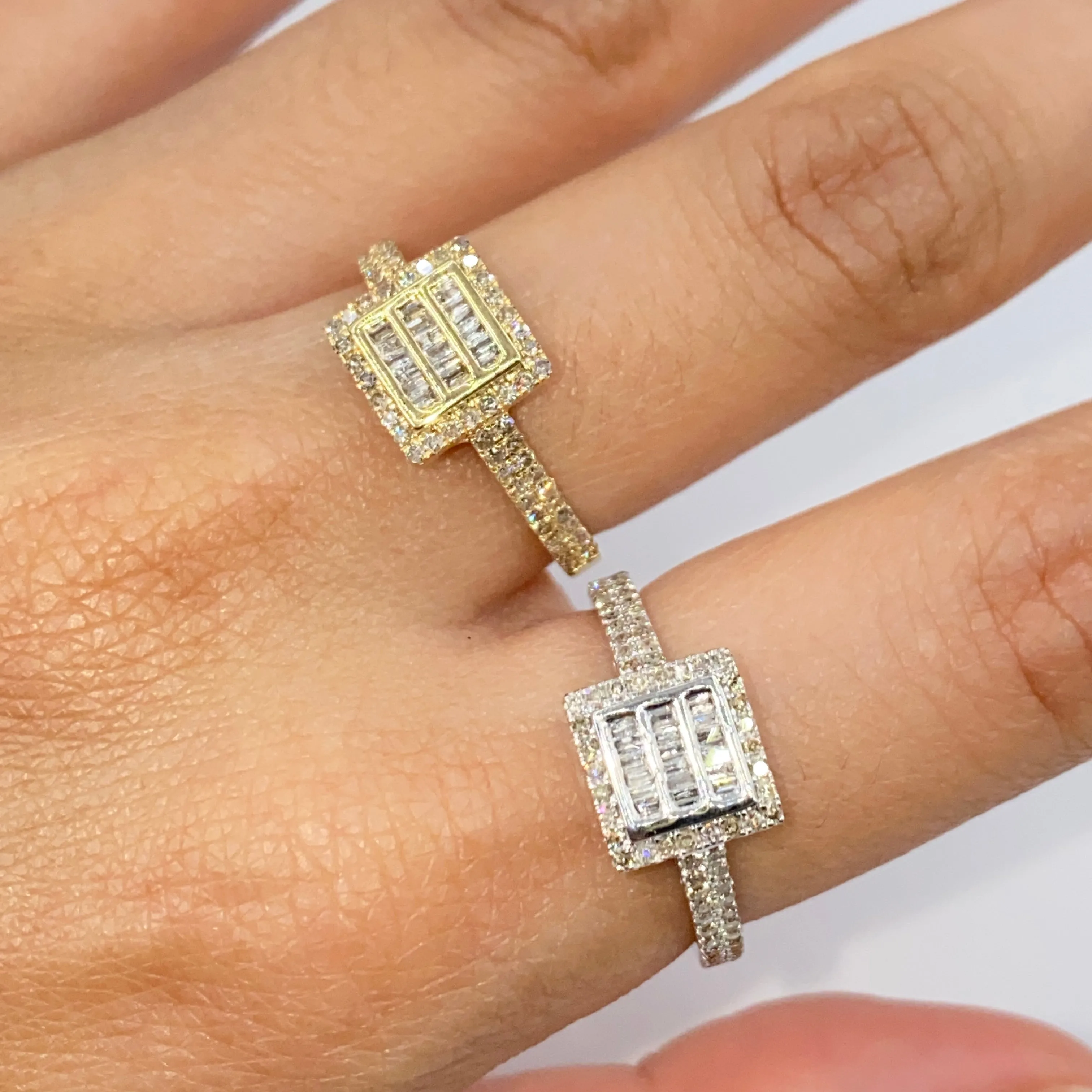 14K Square Diamond Baguette Engagement Rings