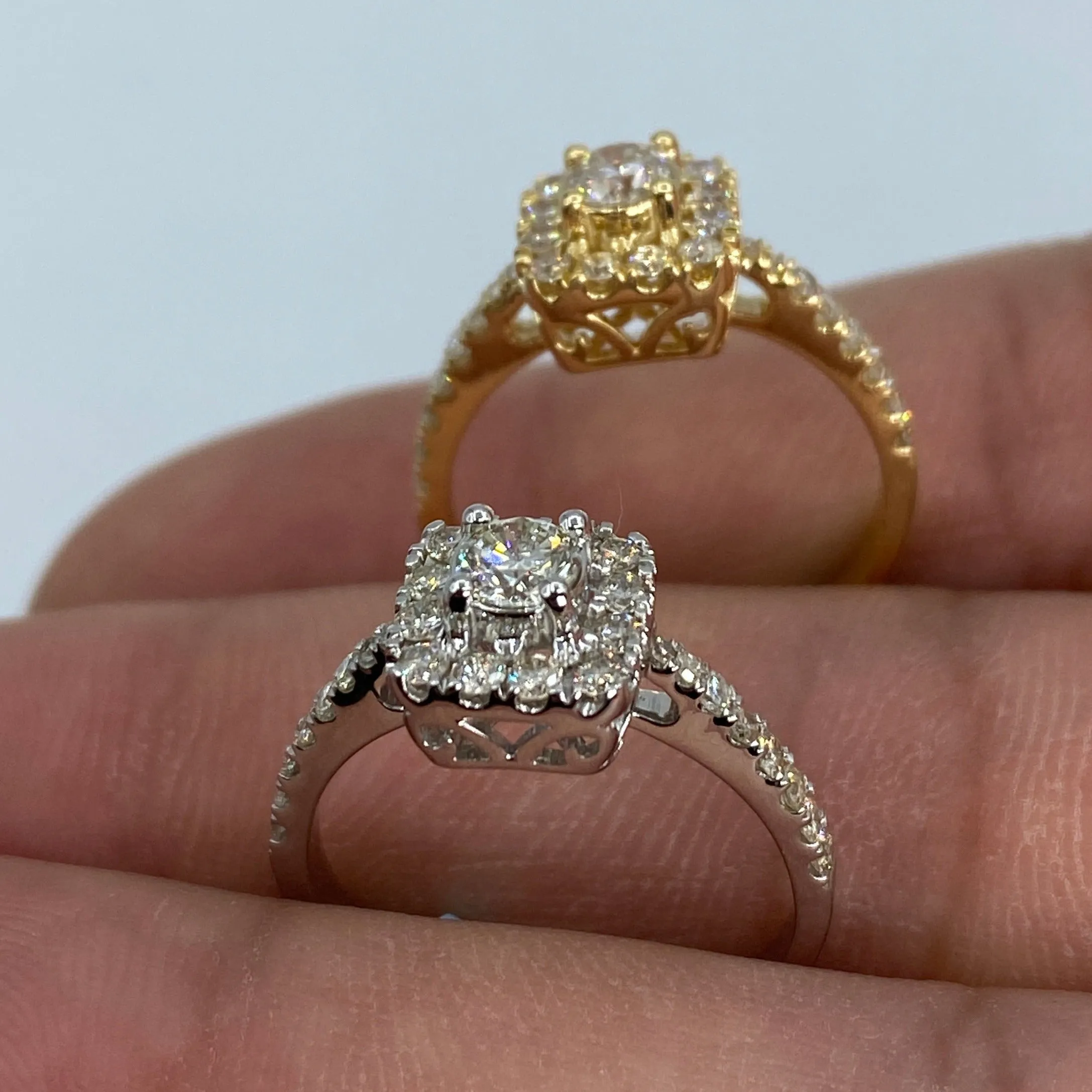14K Square Large Center Stone Diamond Engagement Ring