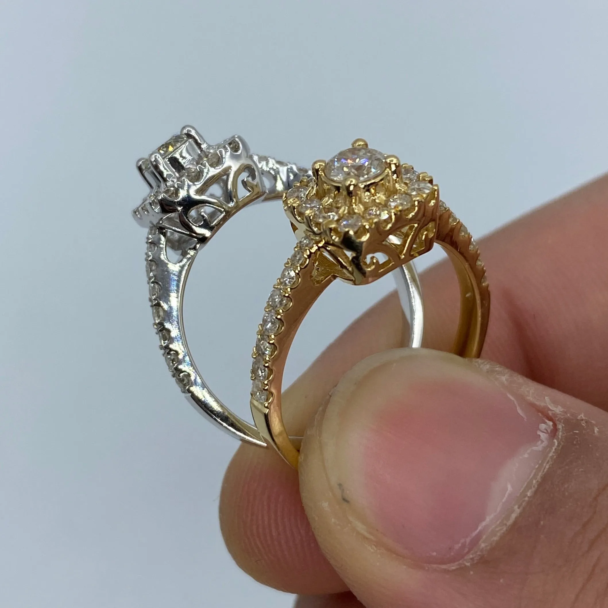 14K Square Large Center Stone Diamond Engagement Ring