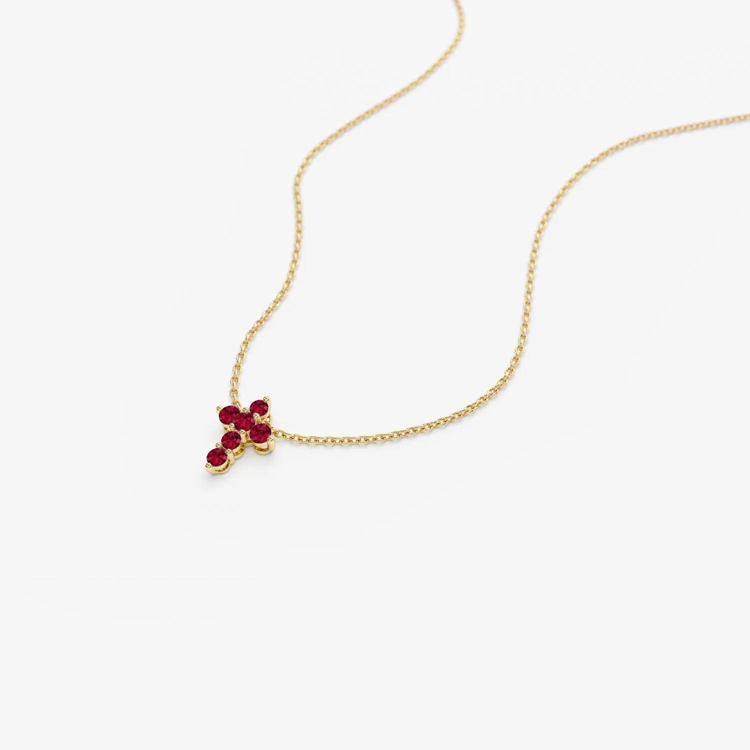 14K Tiny Ruby Cross Necklace